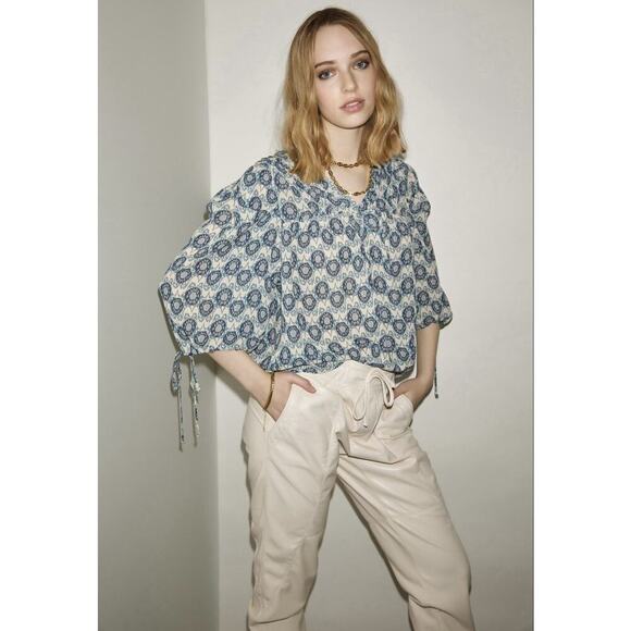 Melissa Nepton Blouse Boho Flowy Geometric Print 3/4 Sleeves Women’s Size Medium - Picture 1 of 8